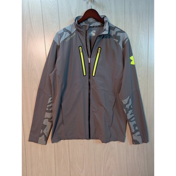 Under Armour Combine Jacket Mens XL Gray Green Cold Gear Full Zip Mock Neck - Picture 1 of 7